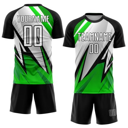 Personalized Soccer Jersey - Black White Aurora Green Sublimation Uniform Personalized Black White-Aurora Green Sublimation