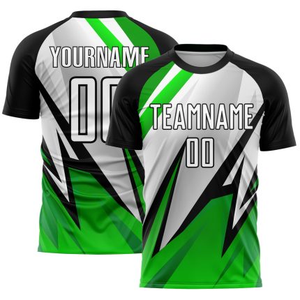 Custom Soccer Uniform Jersey with Personalized Name and Number - Black White-Aurora Green Sublimation Team Jersey Personalized