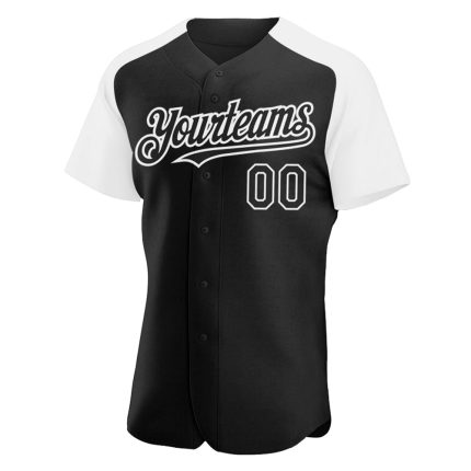 Custom Name Number Baseball Jersey Raglan Sleeves Personalized Black White Authentic Team Design Personalized Black White