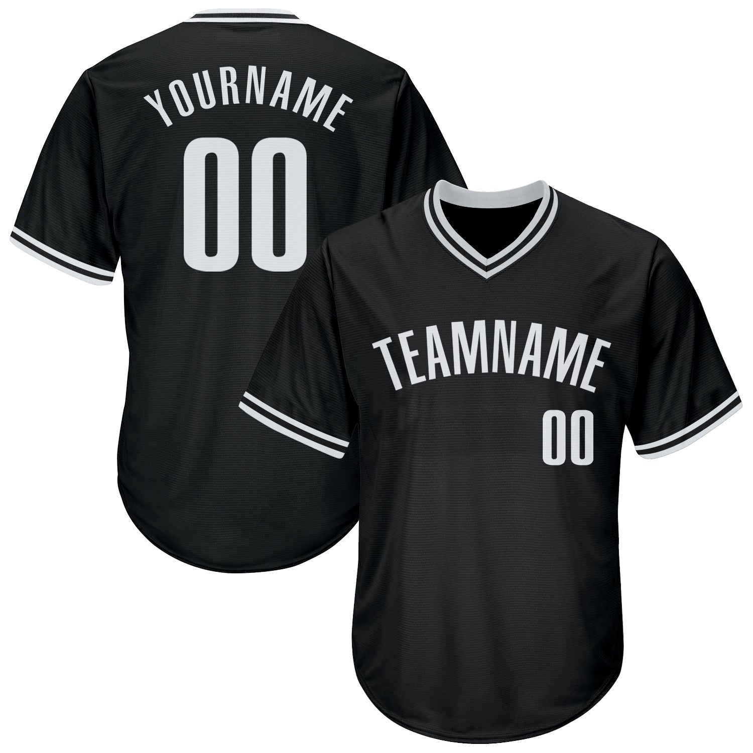 Customizable Baseball Jersey Shirt - Authentic Throwback Rib-Knit in Black and White with Team Name and Number Personalized