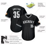 Customizable Baseball Jersey Shirt - Authentic Throwback Rib-Knit in Black and White with Team Name and Number Personalized
