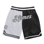 Custom Team Name Number Basketball Shorts - Personalized Black White Authentic Split Fashion Design Personalized Black White