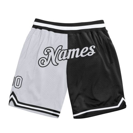 Custom Team Name Number Basketball Shorts - Personalized Black White Authentic Split Fashion Design Personalized Black White