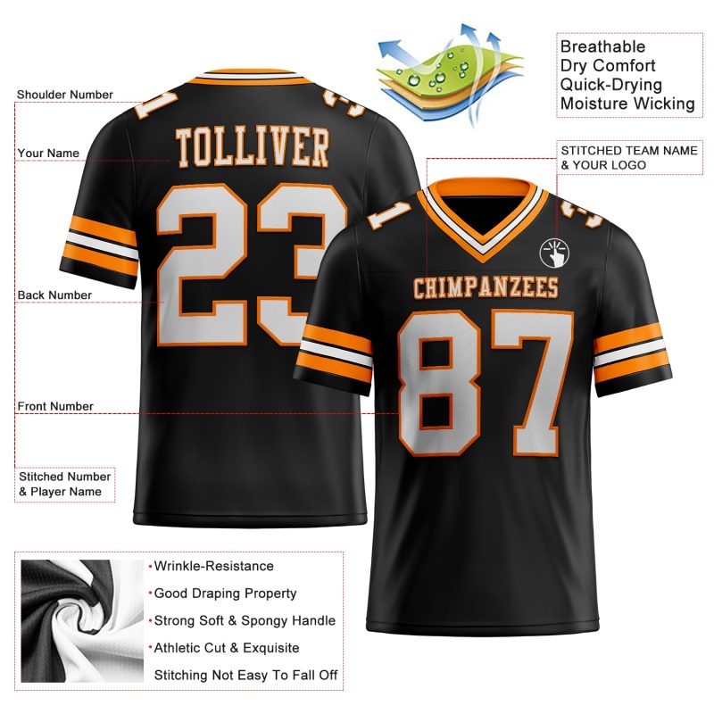 Custom Name Number Personalized Black White Bay Orange Mesh Football Jersey Personalized Black White-Bay Orange Mesh Authentic