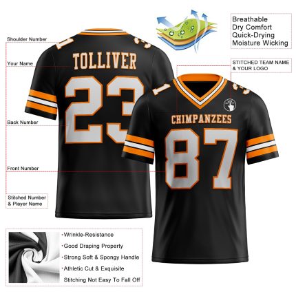 Personalized Black White Bay Orange Football Jersey - Custom Mesh Jersey Personalized Black White-Bay Orange Mesh Football