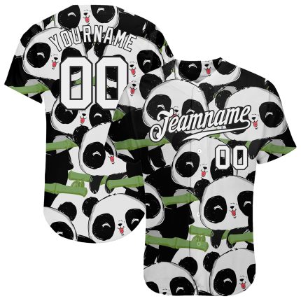 Custom 3D Pattern Design Baseball Jersey with Pandas, Black and White, Personalized Name and Number, Authentic Team Apparel