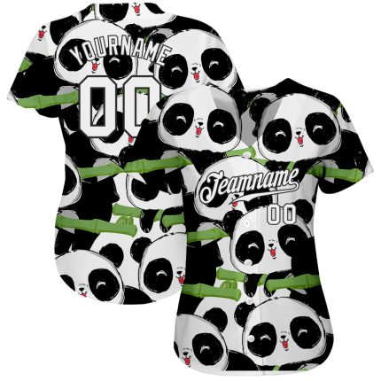 Custom 3D Pattern Design Baseball Jersey with Pandas, Black and White, Personalized Name and Number, Authentic Team Apparel