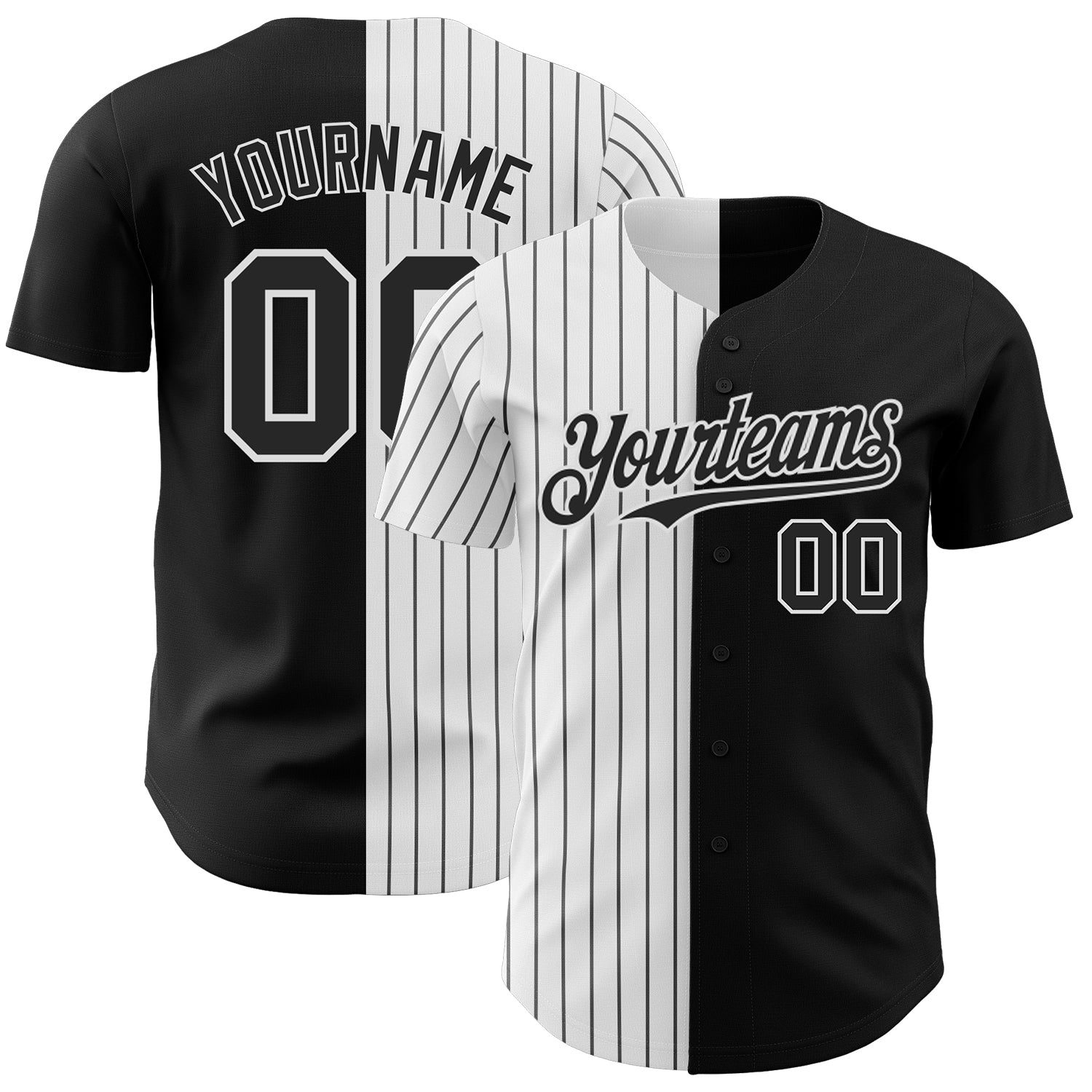 Personalized Black Pinstripe Baseball Jersey - Fashion Split Design for Men Personalized Black White-Black Pinstripe Split