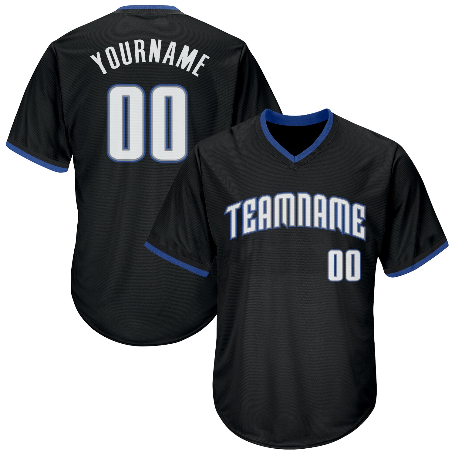 Custom Name and Number Authentic Baseball Jersey Shirt - Personalized Black White Blue Rib-Knit Throwback Design Personalized