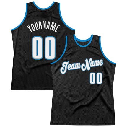 Personalized Throwback Basketball Jersey in Black, White, and Blue Colors Personalized Black White-Blue Throwback Basketball