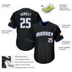 Personalized Throwback Baseball Jersey Shirt in Black White-Blue Rib-Knit Personalized Black White-Blue Throwback Rib-Knit
