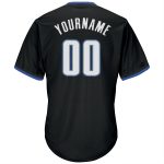 Personalized Throwback Baseball Jersey Shirt in Black White-Blue Rib-Knit Personalized Black White-Blue Throwback Rib-Knit