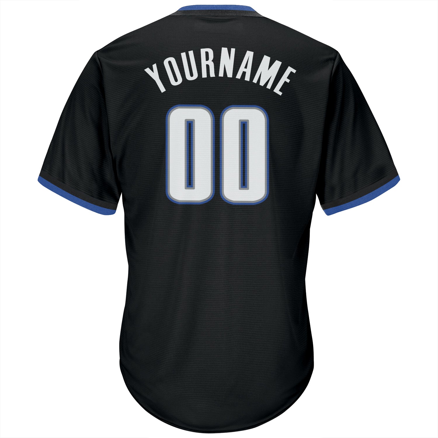 Personalized Throwback Baseball Jersey Shirt in Black White-Blue Rib-Knit Personalized Black White-Blue Throwback Rib-Knit - Image 3