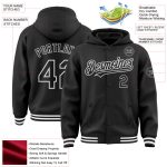 Custom Team Name Number Black White Bomber Varsity Hoodie Jacket Full-Snap Personalized Personalized Black White Bomber Full-Snap