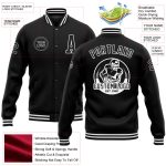 Personalized Varsity Letterman Jacket Black White Full-Snap Bomber 3 Personalized Black White Bomber Full-Snap Varsity Letterman