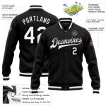 Custom Name Number Varsity Letterman Jacket Black White Bomber Full-Snap Personalized Team Apparel Personalized Black White