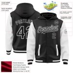 Personalized Bomber Hoodie Jacket Two Tone Black White Full-Snap Varsity Letterman Personalized Black White Bomber Full-Snap