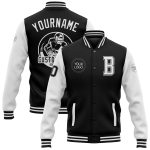 Personalized Black White Bomber Varsity Letterman Jacket Two Tone Full-Snap 5 Personalized Black White Bomber Full-Snap Varsity