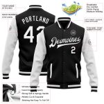 Personalized Bomber Jacket Black White Two Tone Full-Snap Varsity Letterman Personalized Black White Bomber Full-Snap Varsity