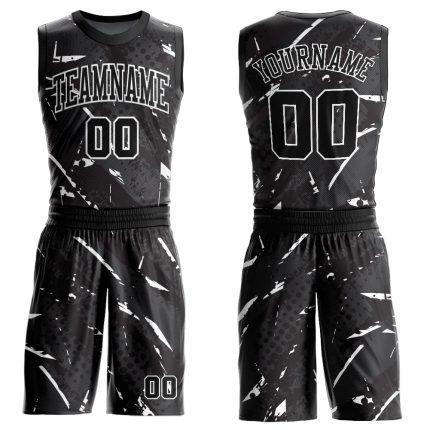 Personalized Basketball Jersey Round Neck Sublimation Black White Bright Lines Design Personalized Black White Bright Lines