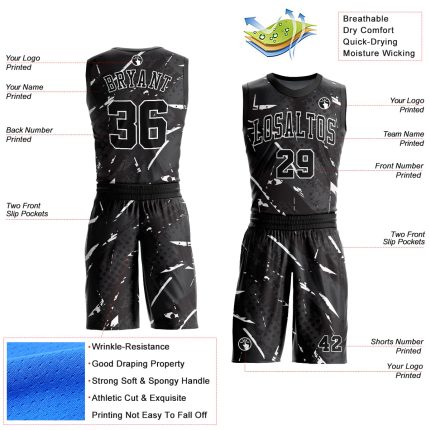Personalized Basketball Jersey Round Neck Sublimation Black White Bright Lines Design Personalized Black White Bright Lines
