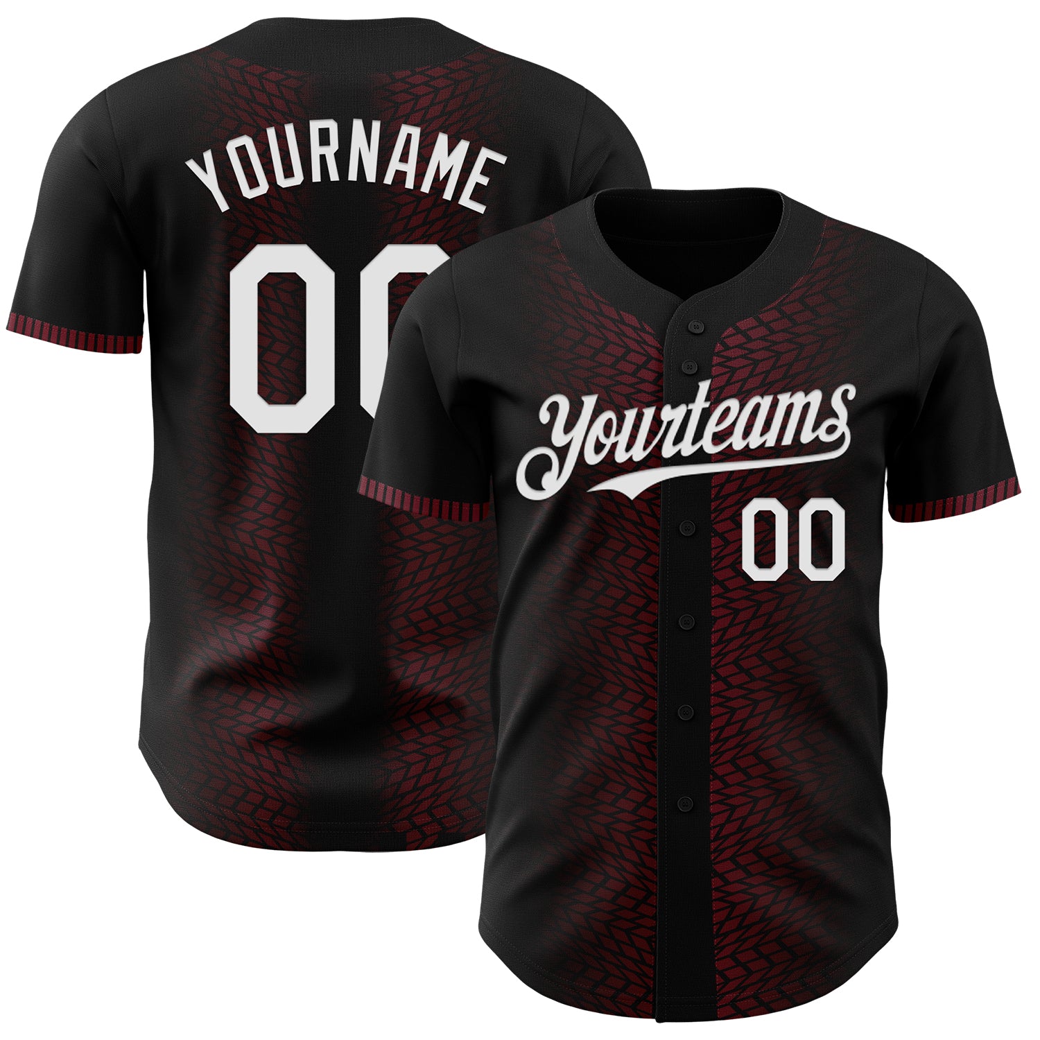 Custom Name Number Baseball Jersey 3D Geometric Pattern Black White Burgundy - Personalized Team Apparel Personalized Black
