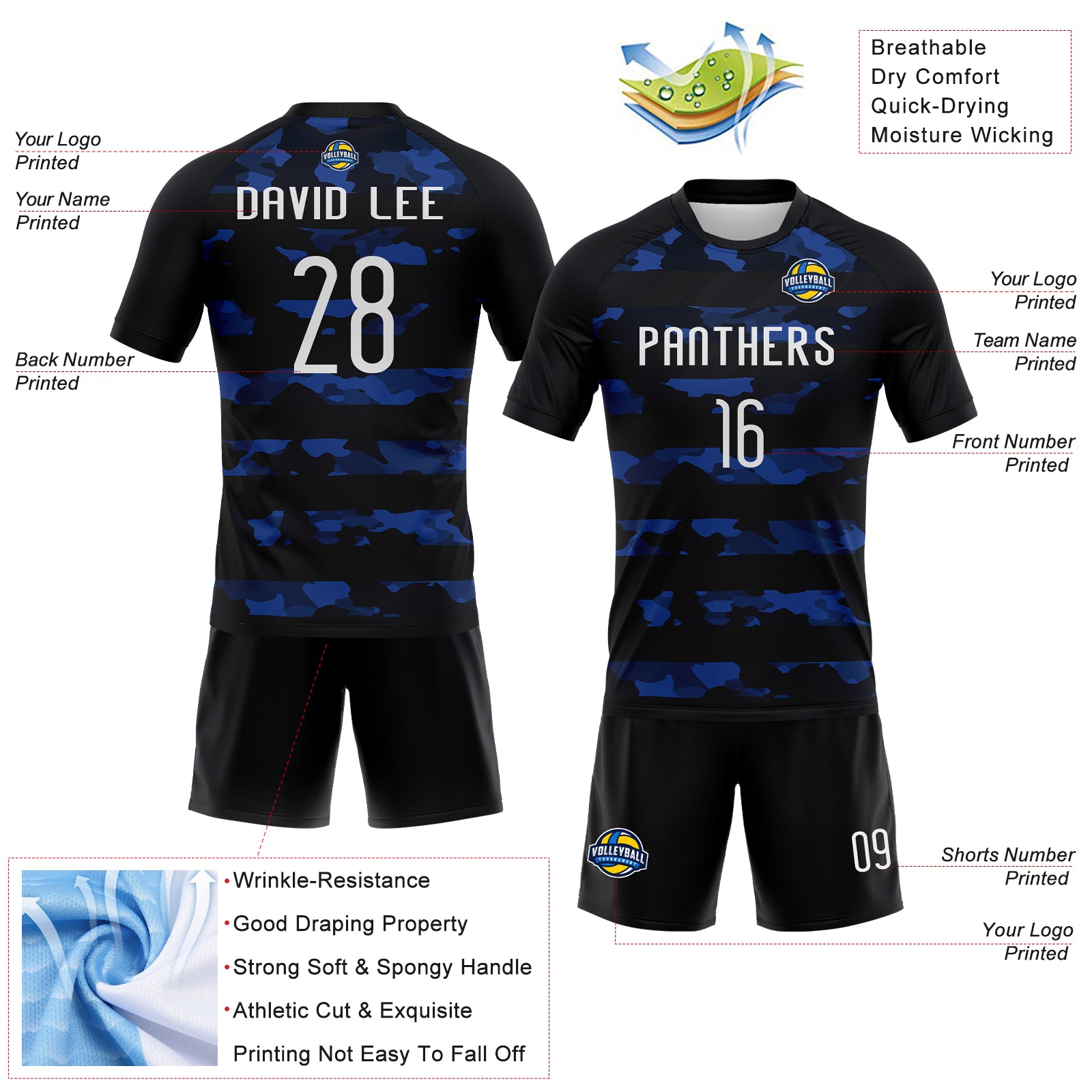 Personalized Black White Camo Volleyball Jersey Uniform - Custom Shape Sublimation Design Personalized Black White Camo Shape - Image 4