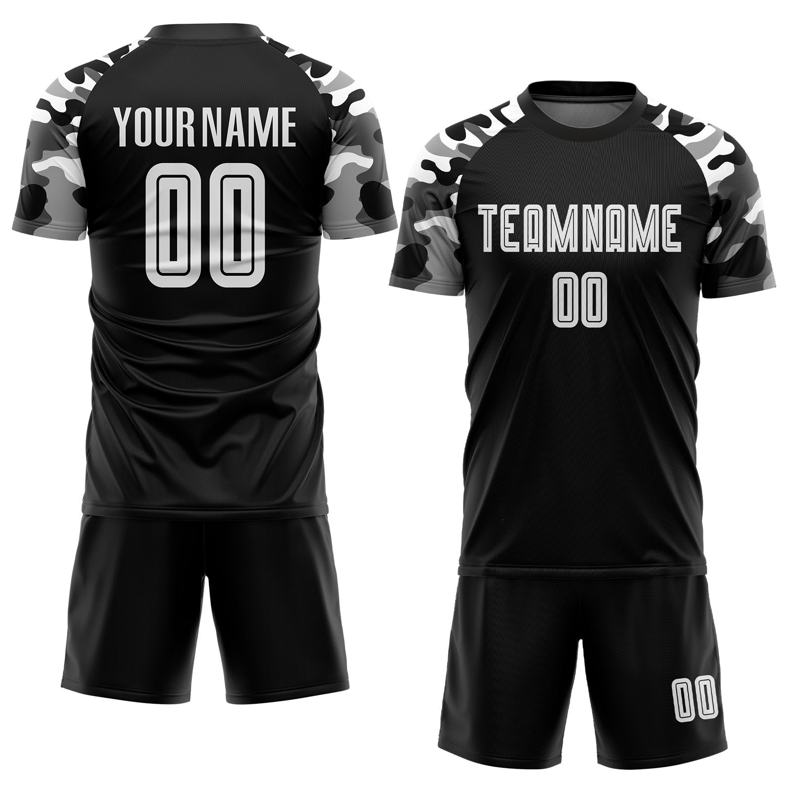 Personalized Black White Camo Soccer Jersey Uniform - Custom Sublimation Design Personalized Black White-Camo Sublimation - Image 2