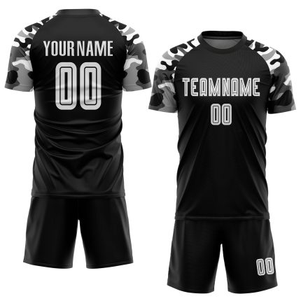 Custom Black White Camo Soccer Jersey with Name and Number - Personalized Team Uniform Personalized Black White-Camo Sublimation