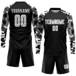 Personalized Black White Camo Soccer Jersey Uniform - Custom Sublimation Design Personalized Black White-Camo Sublimation