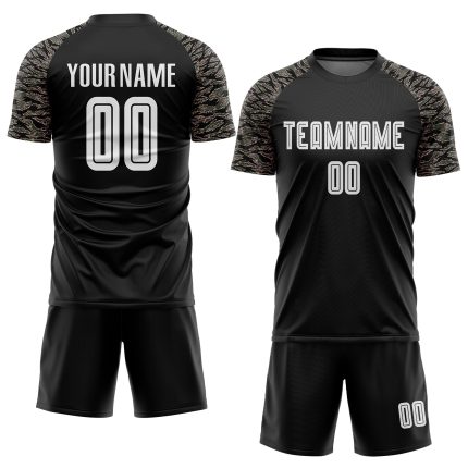Personalized Black White Camo Soccer Jersey Uniform for Men and Women Personalized Black White-Camo Sublimation Soccer Uniform