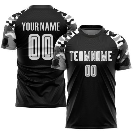Personalized Black White Camo Soccer Jersey Uniform - Custom Sublimation Design Personalized Black White-Camo Sublimation