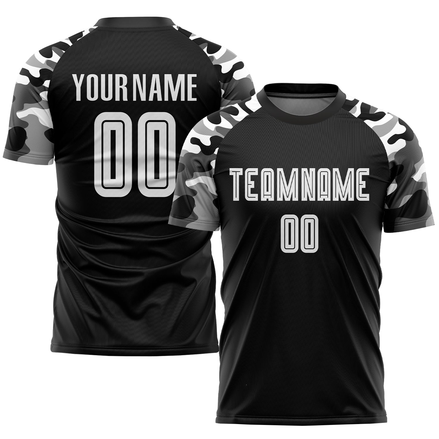 Personalized Black White Camo Soccer Jersey Uniform - Custom Sublimation Design Personalized Black White-Camo Sublimation