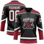 Personalized Black Cardinal Hockey Jersey with Lace Neck Design Personalized Black White-Cardinal Hockey Lace Neck Jersey