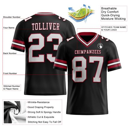 Personalized Black White Cardinal Mesh Football Jersey Authentic Design Personalized Black White-Cardinal Mesh Authentic