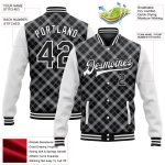 Custom Name and Number Varsity Letterman Jacket, Personalized Black White Check 3D Pattern Bomber Full-Snap Design Personalized
