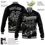 Personalized Chicago Illinois 3D Bomber Varsity Letterman Jacket Black White Personalized Black White Chicago Illinois City