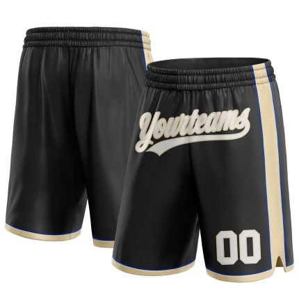Personalized Black and White Basketball Shorts for Men - Cream and Royal Color Design Personalized Black White City Cream-Royal