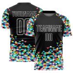 Custom Name Number Personalized Soccer Jersey - Black White Colorful Geometric Triangle Uniform Personalized Black White