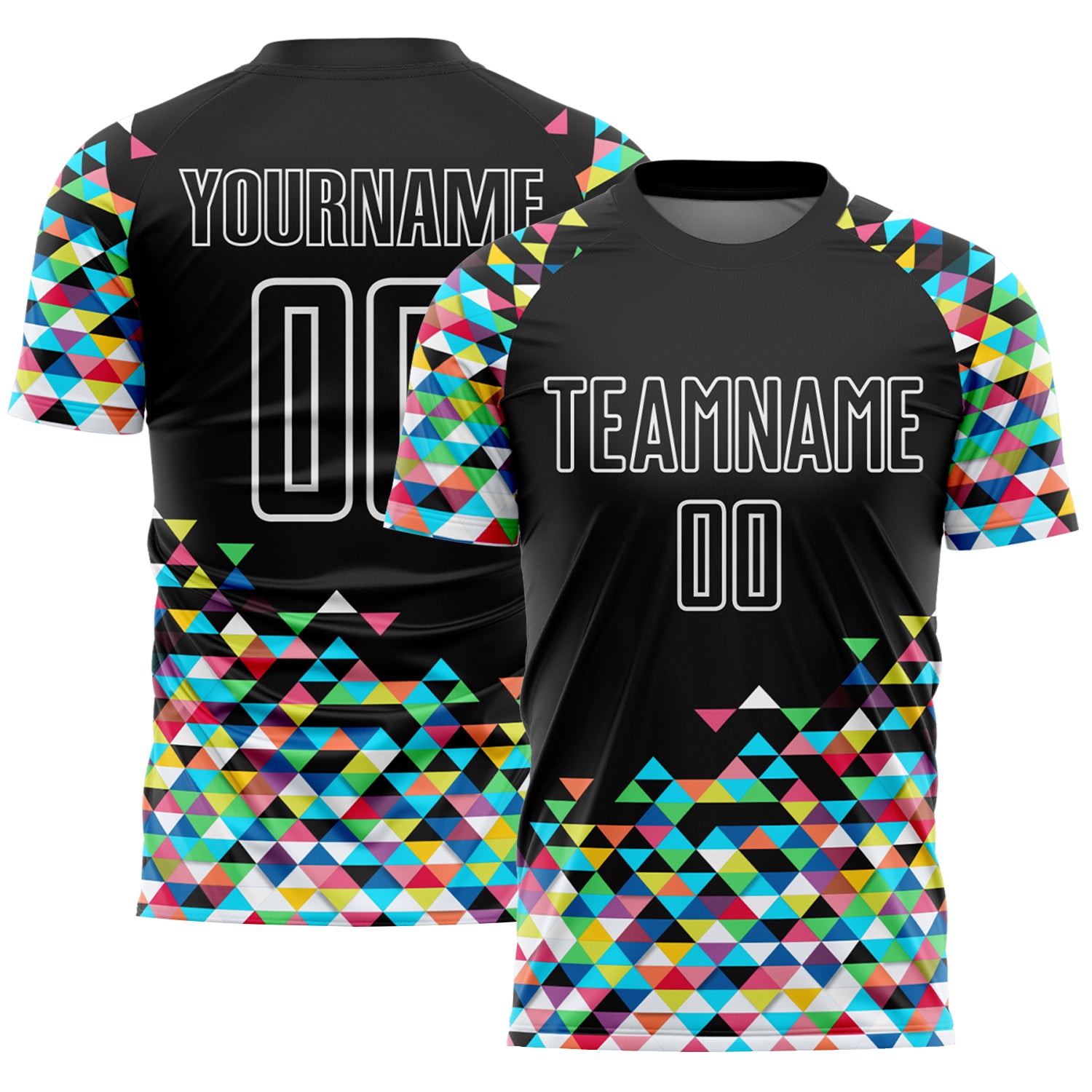 Custom Name Number Personalized Soccer Jersey - Black White Colorful Geometric Triangle Uniform Personalized Black White