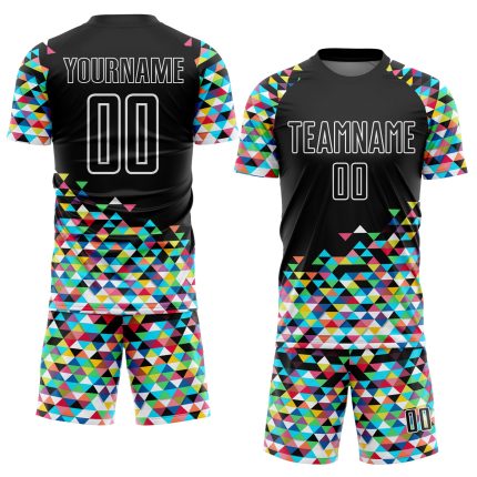 Custom Name Number Personalized Soccer Jersey - Black White Colorful Geometric Triangle Uniform Personalized Black White