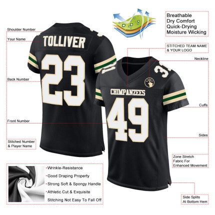 Custom Name and Number Authentic Football Jersey - Personalized Black White Cream Mesh Team Jersey Personalized Black White-Cream