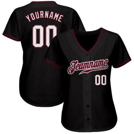 Custom Black White Crimson Baseball Jersey - Authentic Design Personalized Black White-Crimson Authentic Baseball Jersey