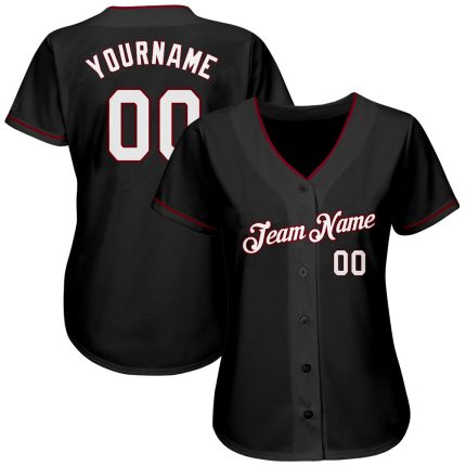 Custom Black White Crimson Baseball Jersey with Personalized Name and Number Personalized Black White-Crimson Authentic Baseball