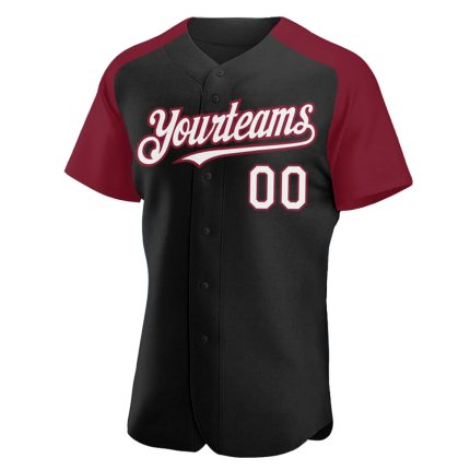 Custom Name Number Baseball Jersey - Personalized Black White Crimson Authentic Raglan Sleeves Team Gear Personalized Black