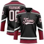 Personalized Black White Crimson Hockey Jersey with Lace Neck - Customized Sports Apparel Personalized Black White-Crimson