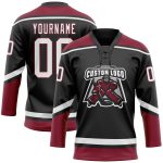 Personalized Black White Crimson Hockey Jersey with Lace Neck - Customized Sports Apparel Personalized Black White-Crimson