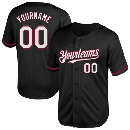 Custom Black White Crimson Mesh Baseball Jersey - Personalized Throwback Style Personalized Black White-Crimson Mesh Throwback