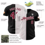 Personalized Black White Crimson Pinstripe Baseball Jersey Fashion Apparel Personalized Black White-Crimson Pinstripe Split