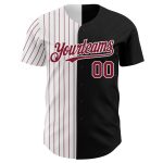 Personalized Black White Crimson Pinstripe Baseball Jersey Fashion Apparel Personalized Black White-Crimson Pinstripe Split